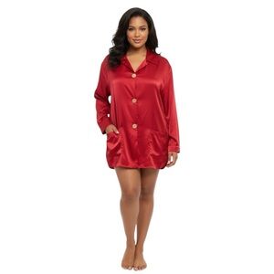 Vintage Victoria’s Secret Size L Red Satin Sleep Shirt with Pockets